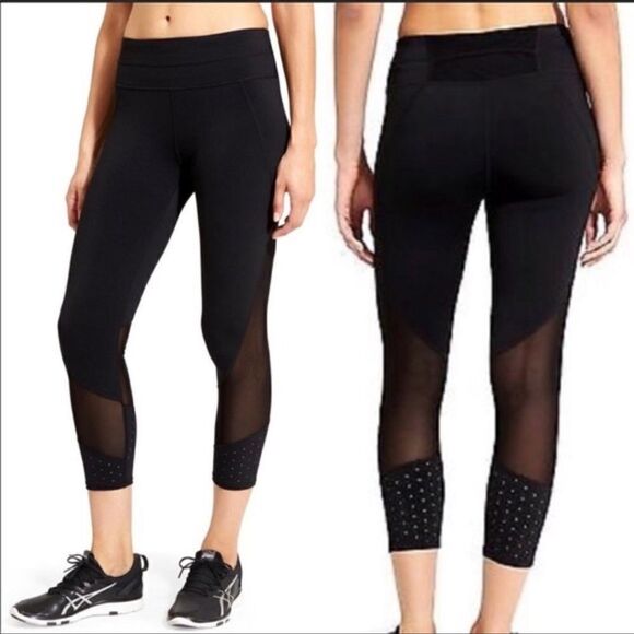 Athleta Laser Mesh Sonar Capri Tight Black S - Picture 1 of 8